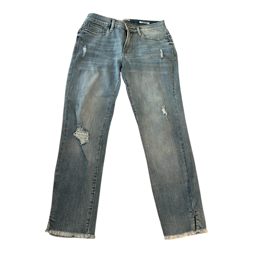 Kenzie Effortless Skinny Crop Jeans Sz 2 / 26 Light Wash Distressed Raw Hem